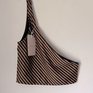 Baiia Valencia Mix Match Striped One Shoulder Reversible Swim Bikini Top NEW